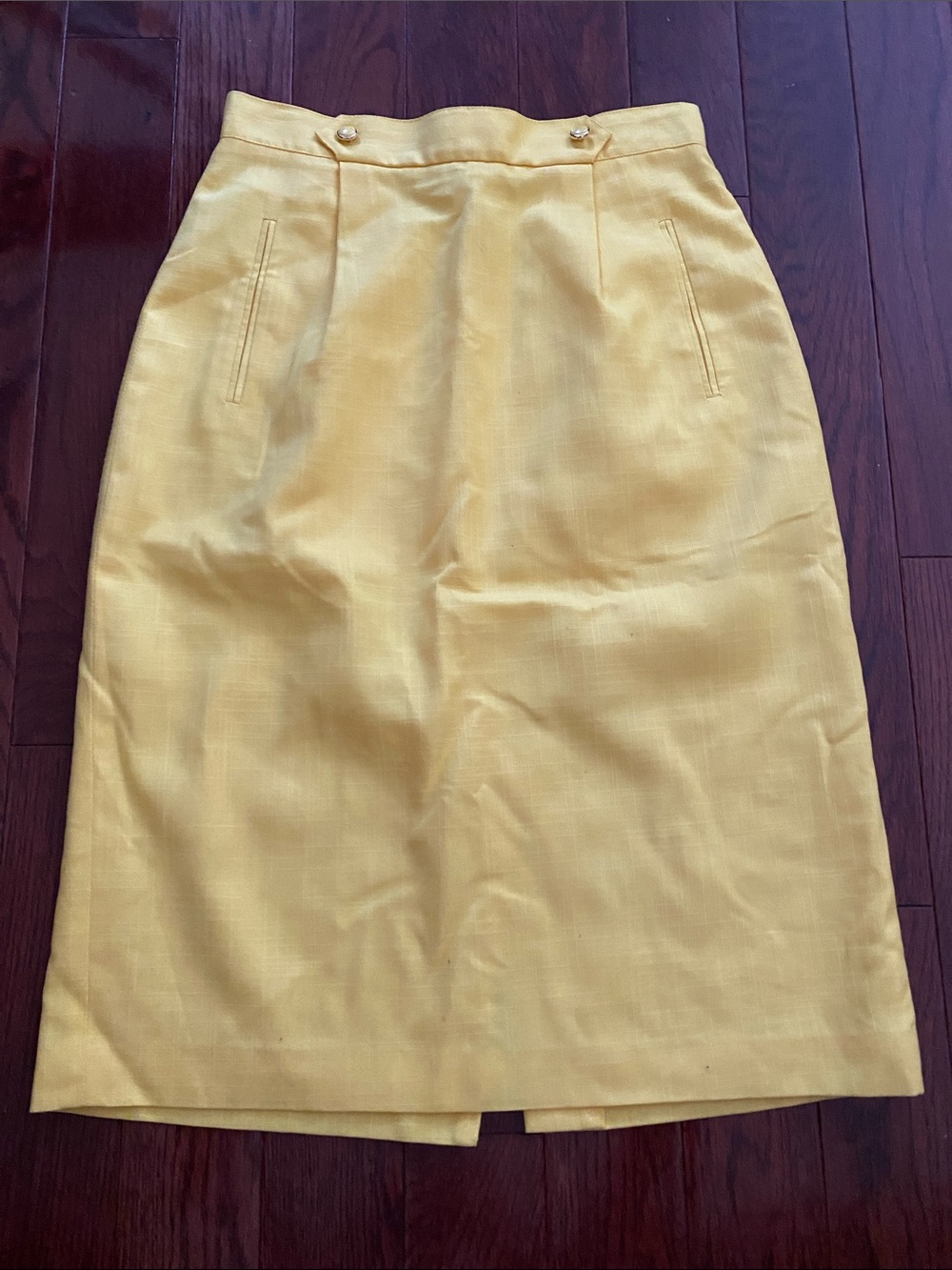 High-Waist Sunny Yellow Pencil Skirt with Button Detail